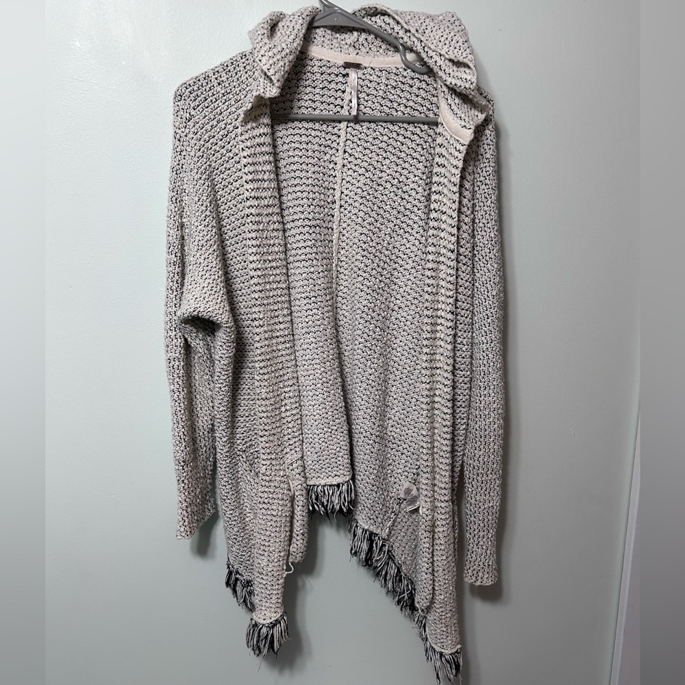 Free People hooded cardigan white/gray with pockets S/P small cotton blend